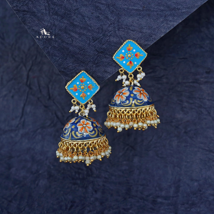 Hand Painted Cluster Pearl Diamond Jhumka