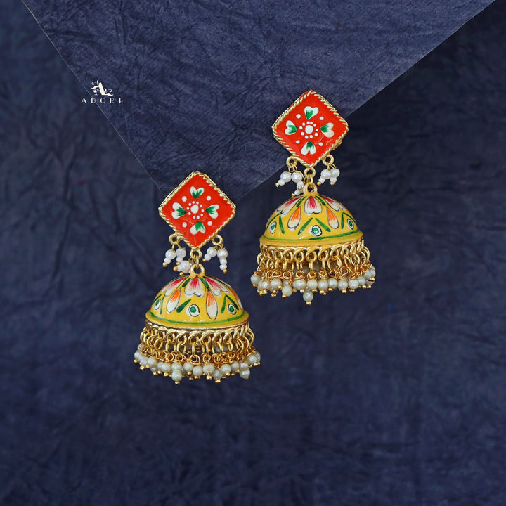 Hand Painted Cluster Pearl Diamond Jhumka
