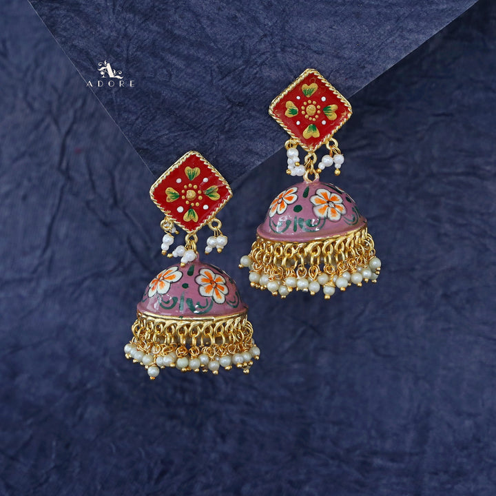 Hand Painted Cluster Pearl Diamond Jhumka