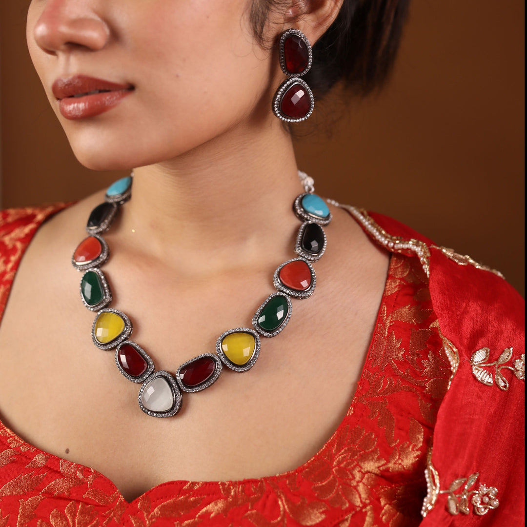 Adore - Multicolour Elite Neck Piece With Earring