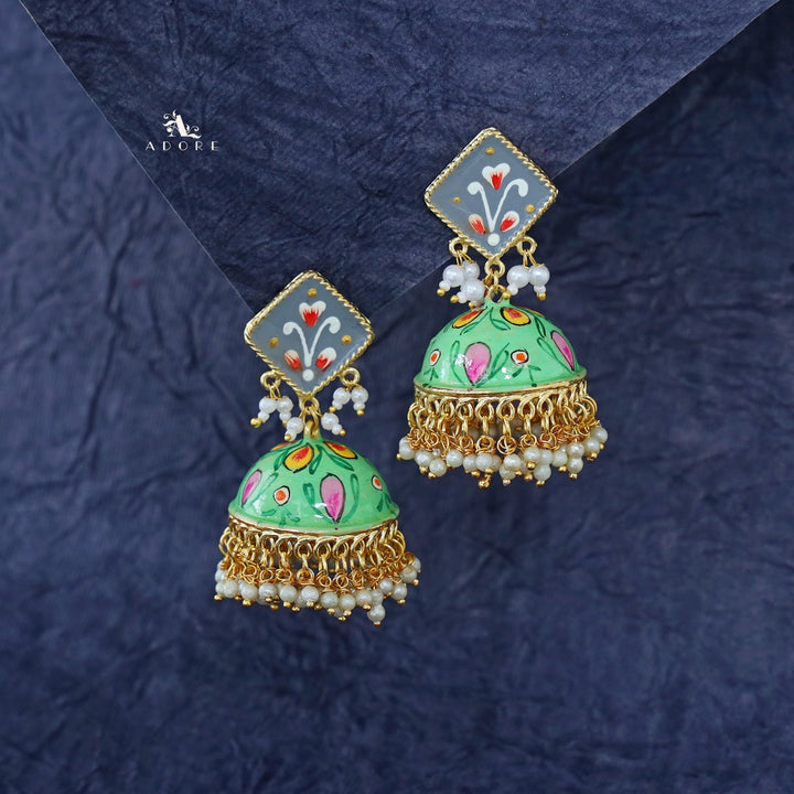 Hand Painted Cluster Pearl Diamond Jhumka