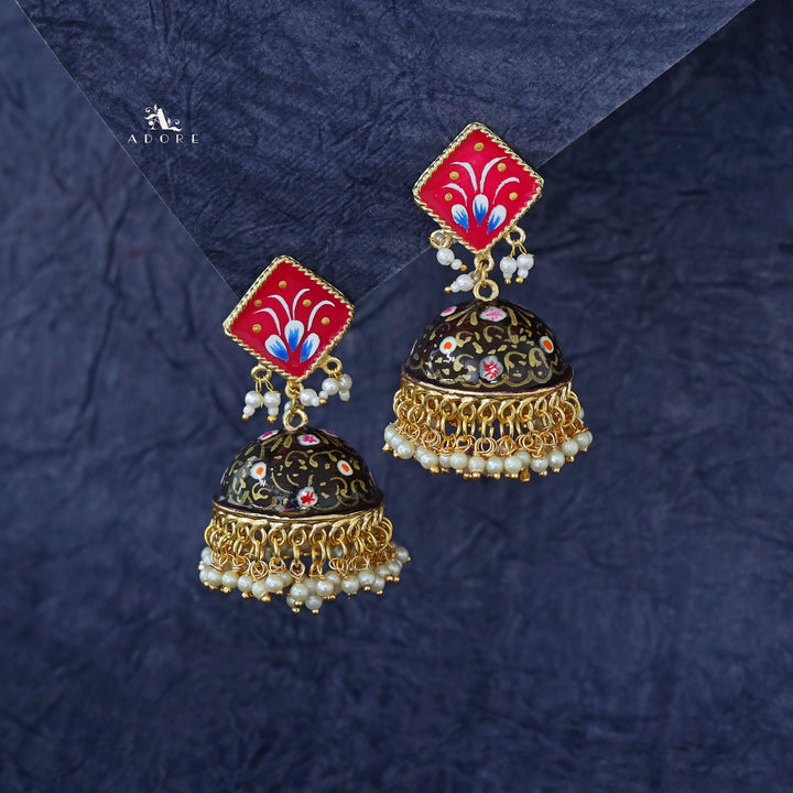 Hand Painted Cluster Pearl Diamond Jhumka