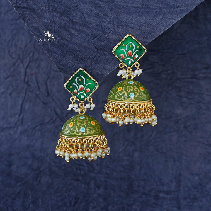 Hand Painted Cluster Pearl Diamond Jhumka