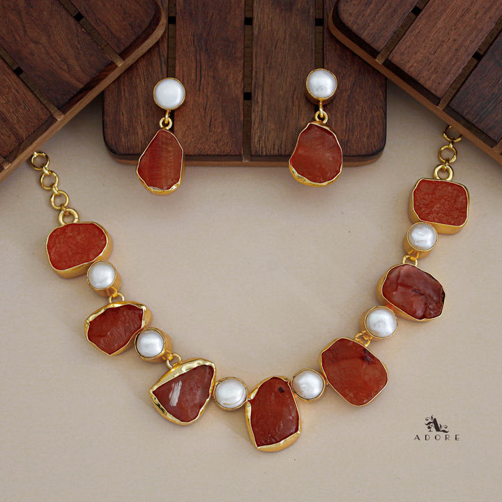 Pegasus Rugged Stone Neckpiece With Earring
