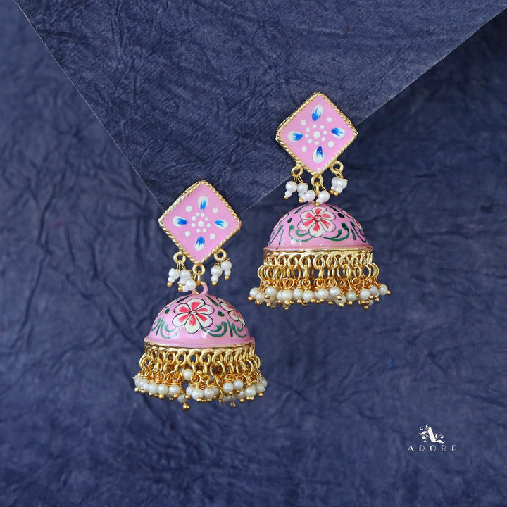 Hand Painted Cluster Pearl Diamond Jhumka