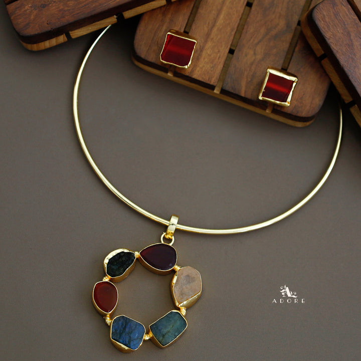 Raw Stone Golden Chakra Neck Cuff With Stud