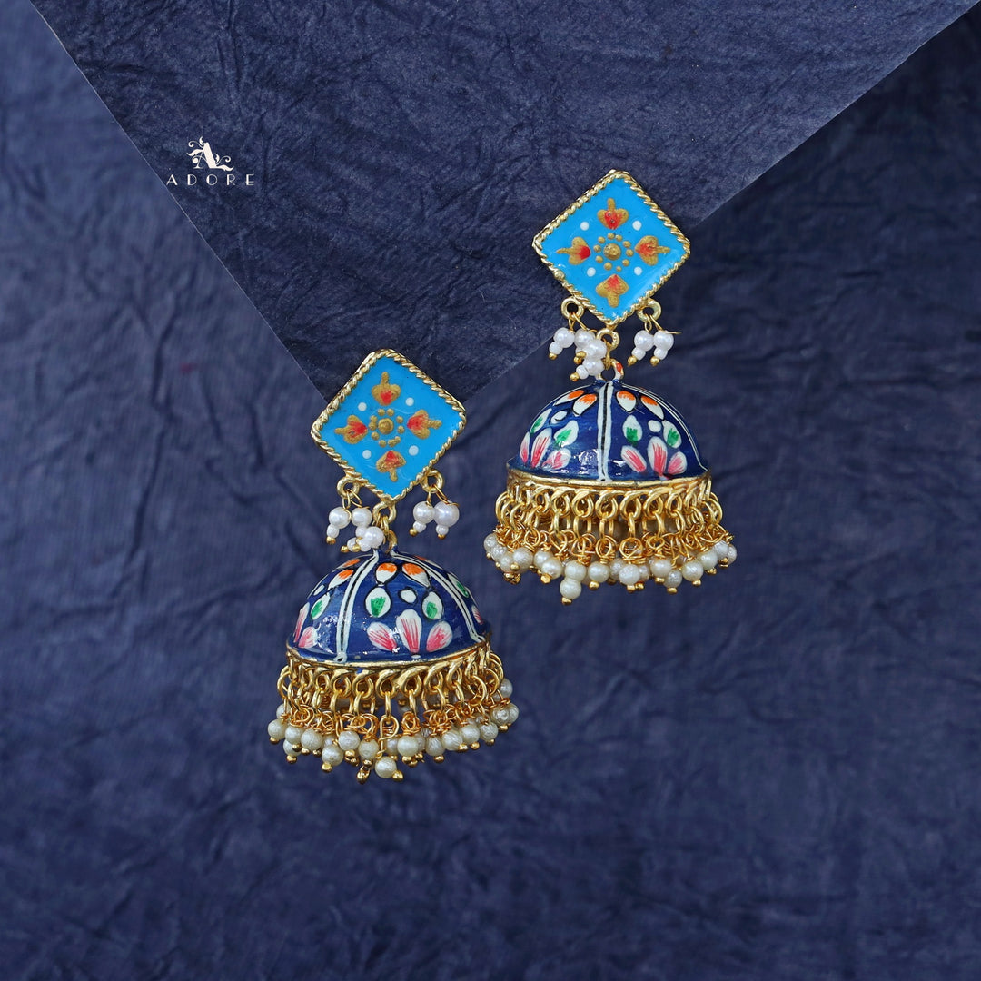 Hand Painted Cluster Pearl Diamond Jhumka