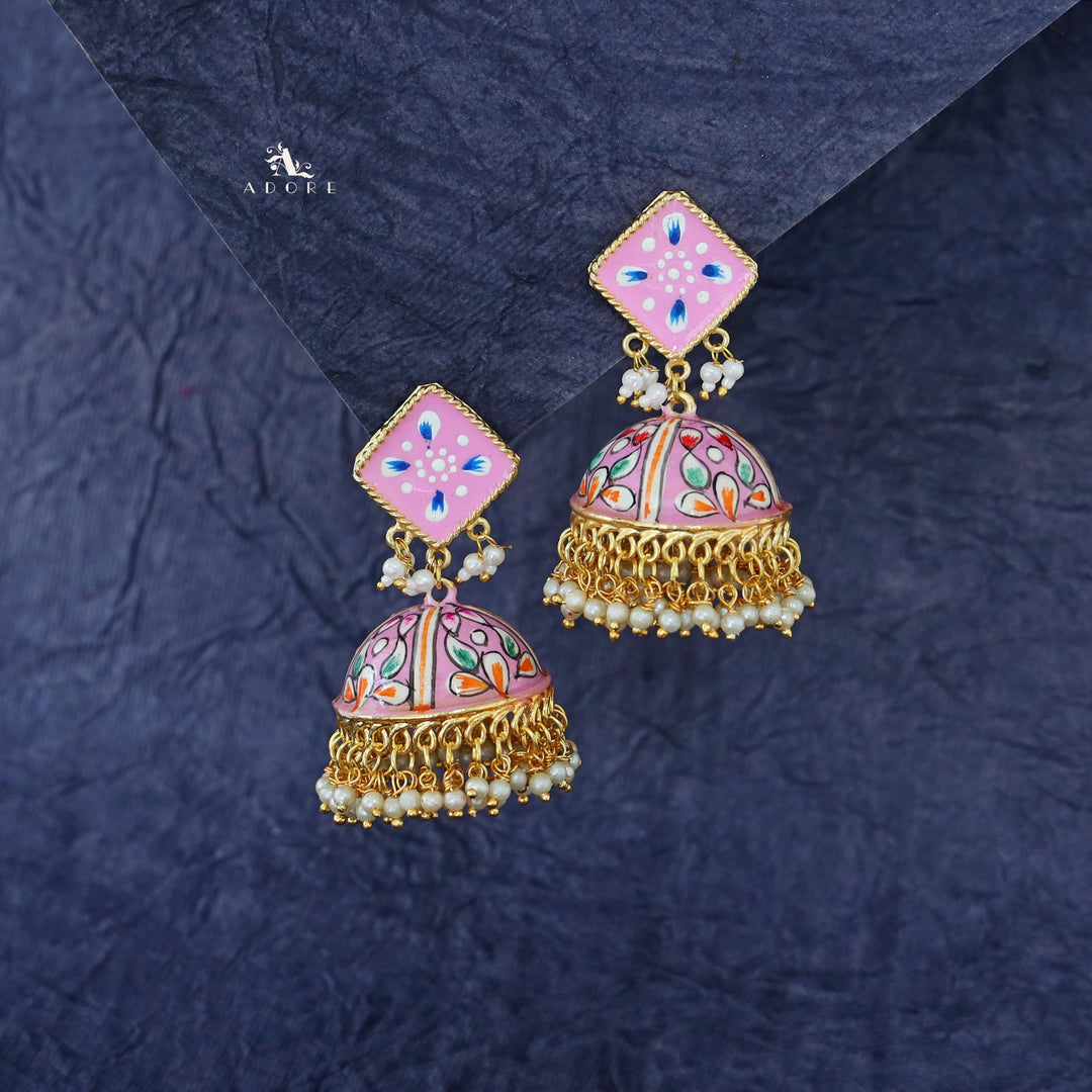 Hand Painted Cluster Pearl Diamond Jhumka