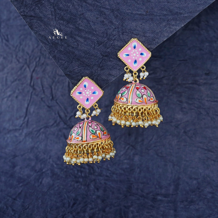 Hand Painted Cluster Pearl Diamond Jhumka