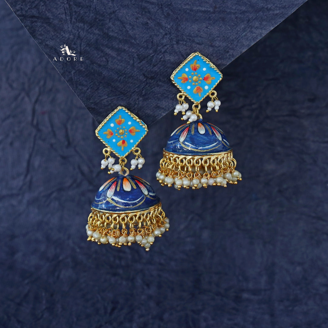 Hand Painted Cluster Pearl Diamond Jhumka