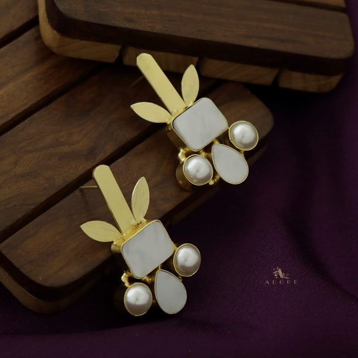 Rectangle & Drop MOP Pearl Earring