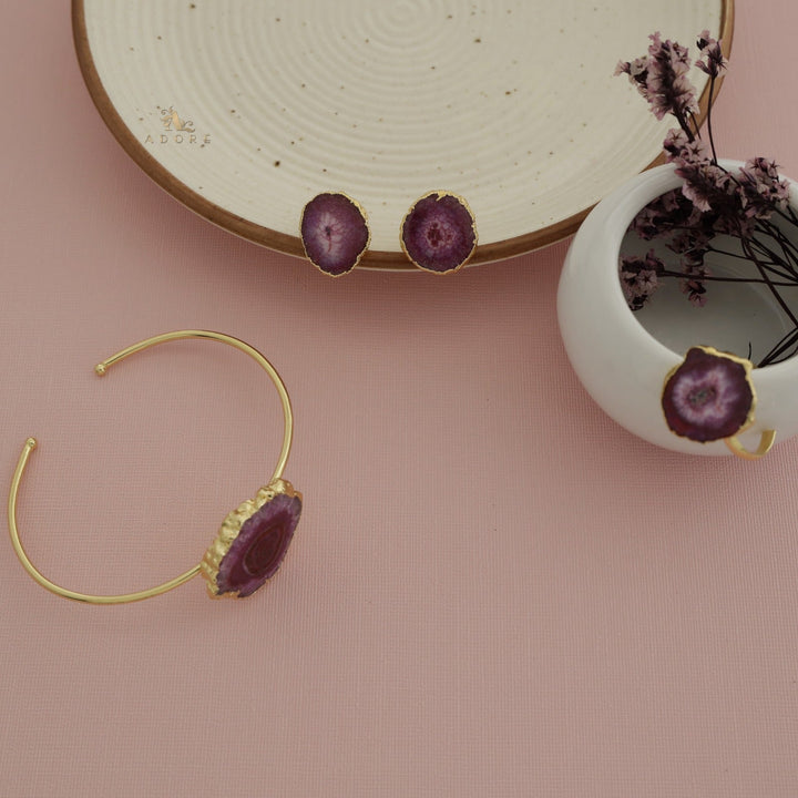 Adore Solar Agate Combo - Bracelet + Studs + Ring