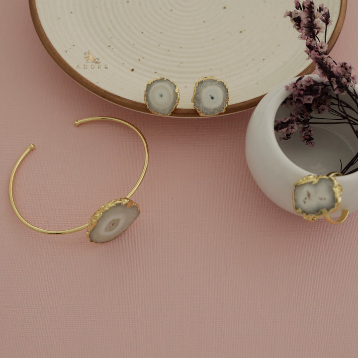 Adore Solar Agate Combo - Bracelet + Studs + Ring