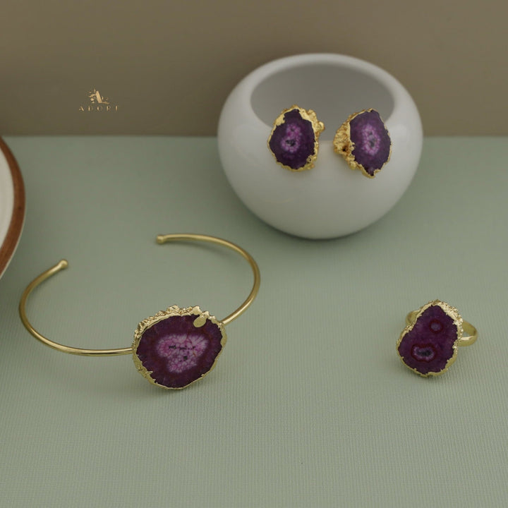 Adore Solar Agate Combo - Bracelet + Studs + Ring