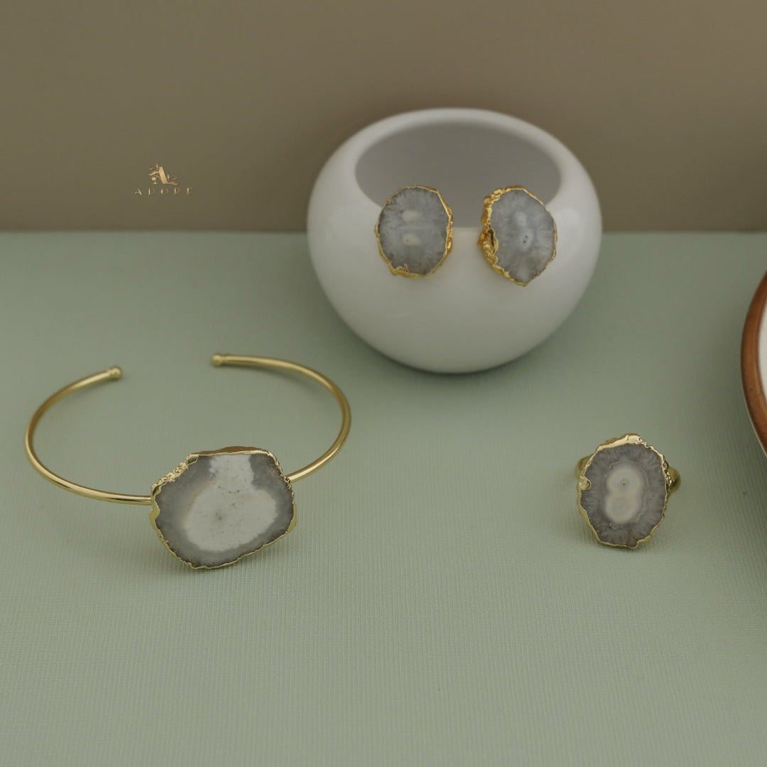 Adore Solar Agate Combo - Bracelet + Studs + Ring