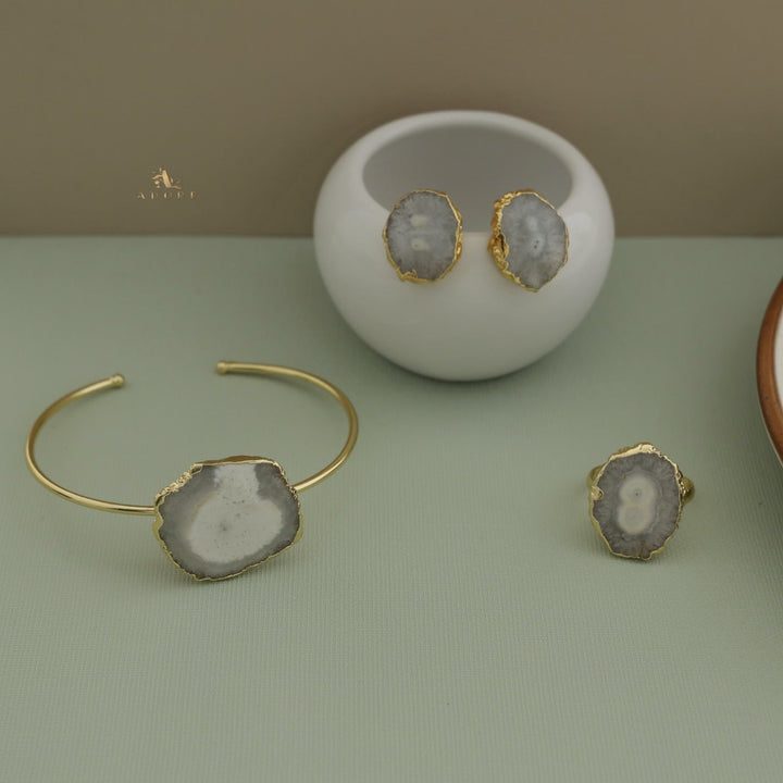 Adore Solar Agate Combo - Bracelet + Studs + Ring