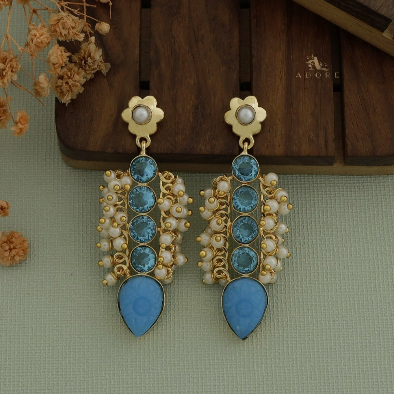 Clustered Pearly Glossy Carved Drop Earring