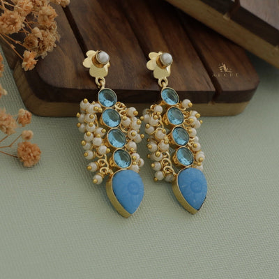 Clustered Pearly Glossy Carved Drop Earring