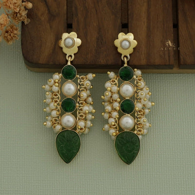 Clustered Pearly Glossy Carved Drop Earring