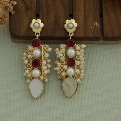 Clustered Pearly Glossy Carved Drop Earring
