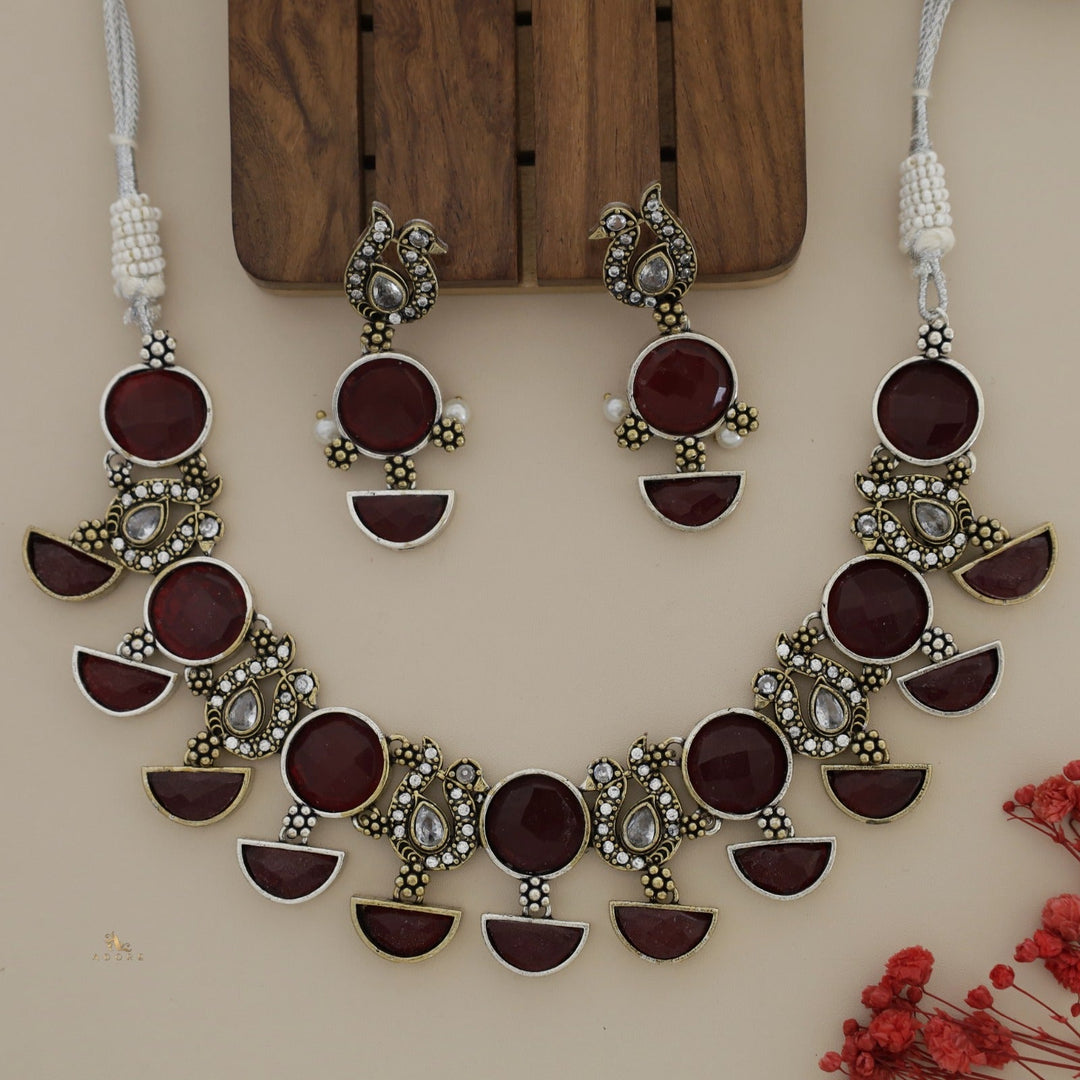 Mangadha Dual Tone Neckpiece With Earring