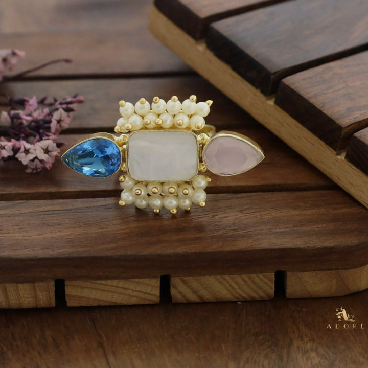 Glossy krizva MOP Rectangle Cluster Pearl Ring