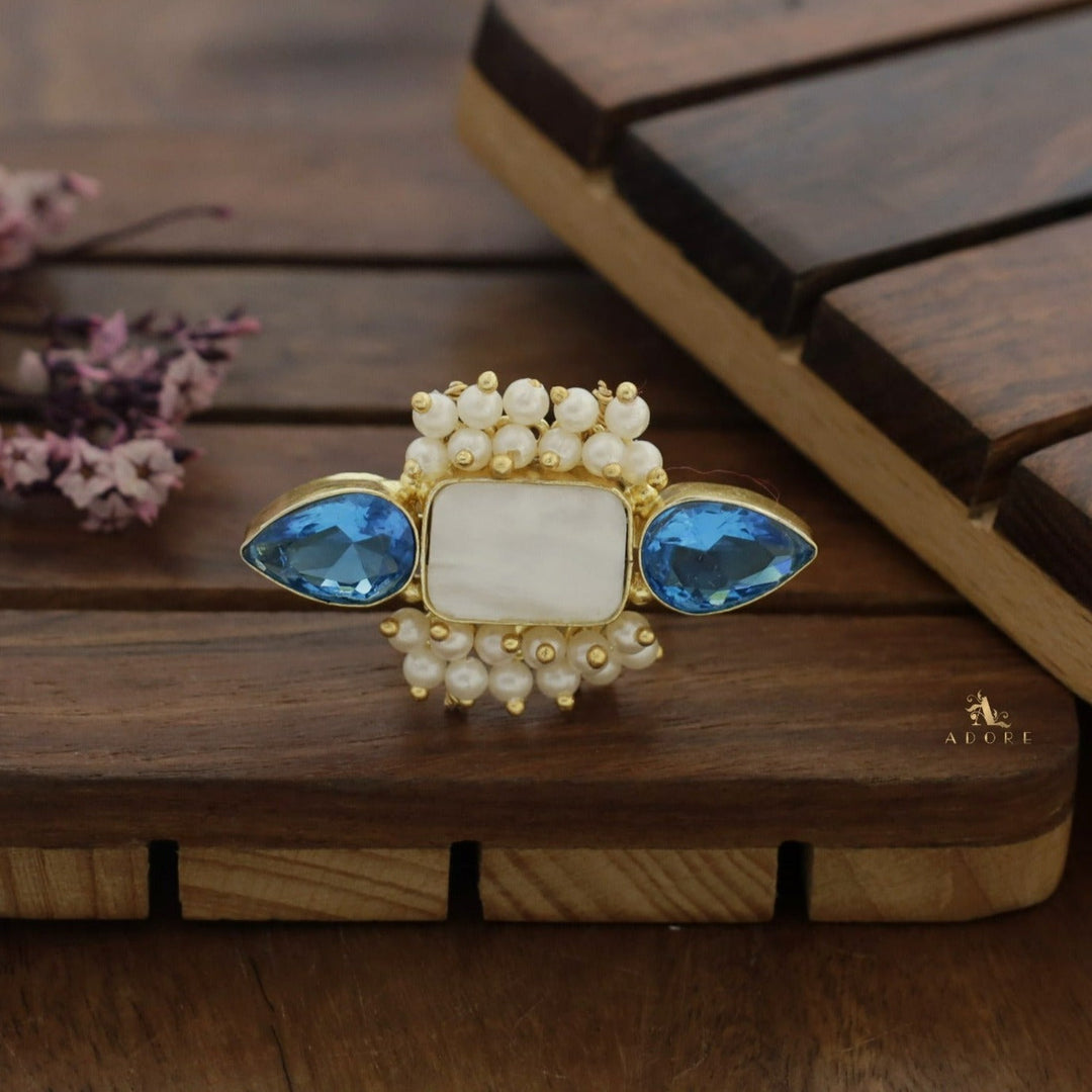 Glossy krizva MOP Rectangle Cluster Pearl Ring