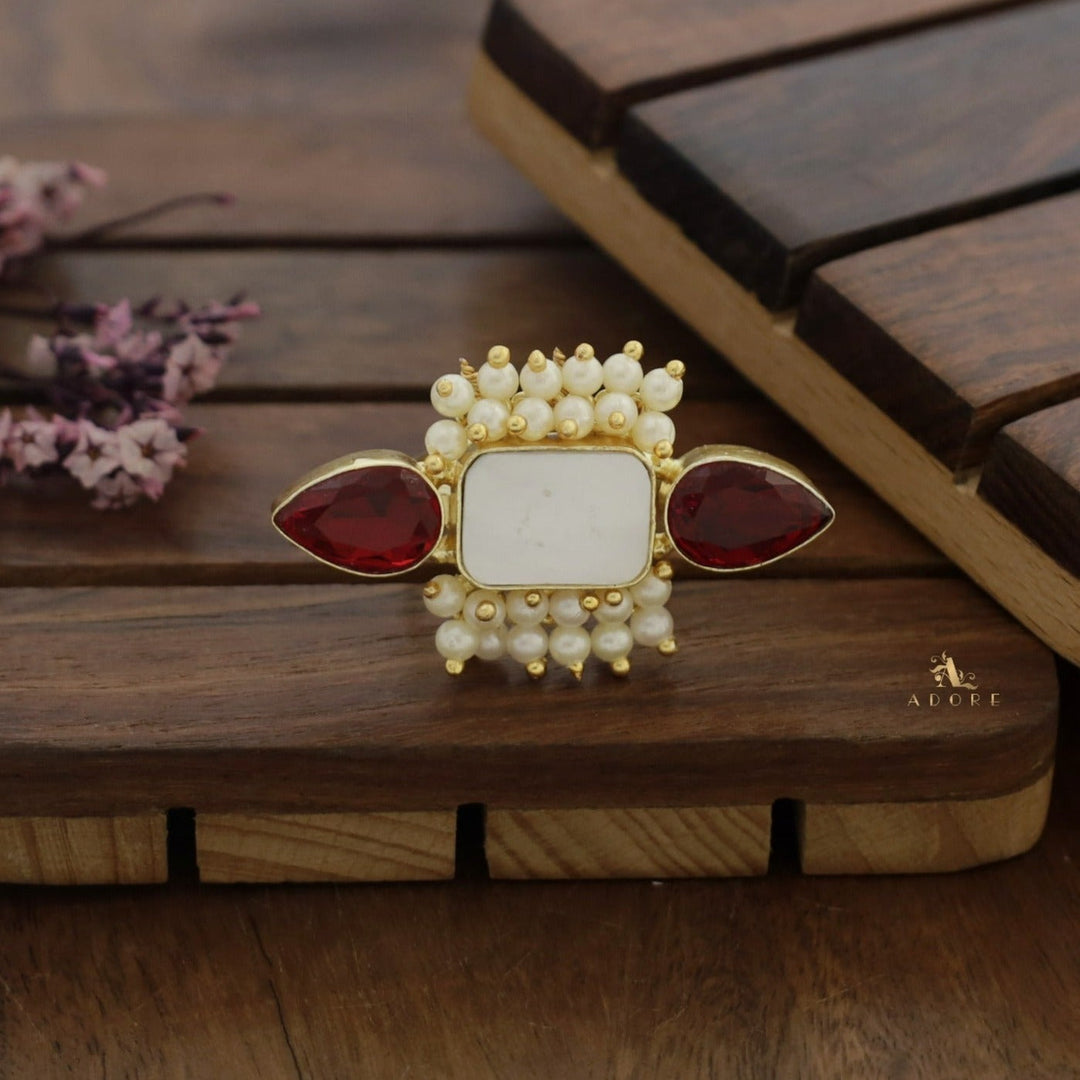 Glossy krizva MOP Rectangle Cluster Pearl Ring