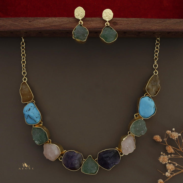 Xara Raw Stone Short Neckpiece With Earring