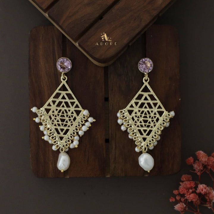Glossy Diamond Frame Pearl + Baroque Earring