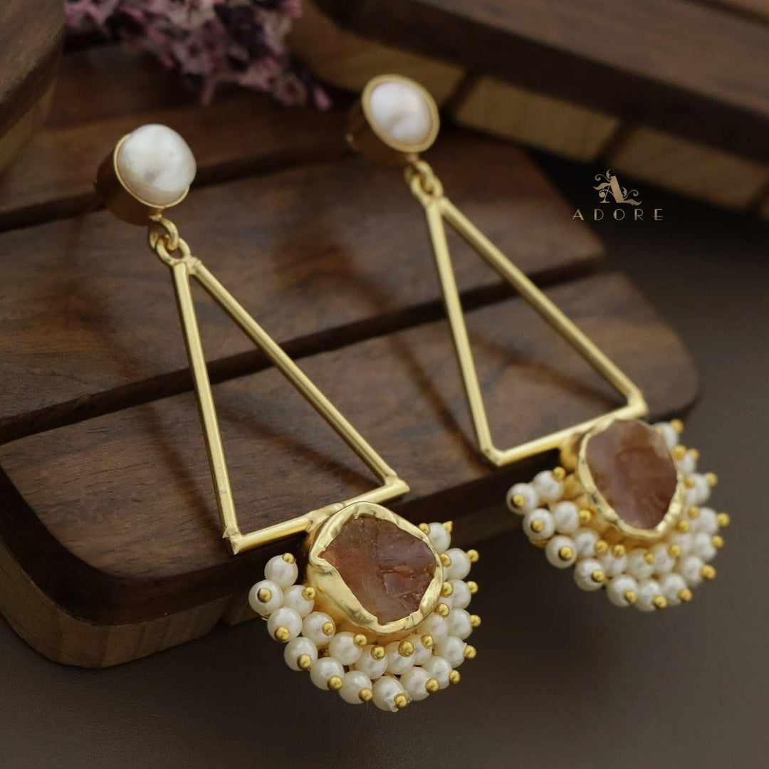Ziba Baroque +  Raw Stone Triangle Cluster Pearl Earring