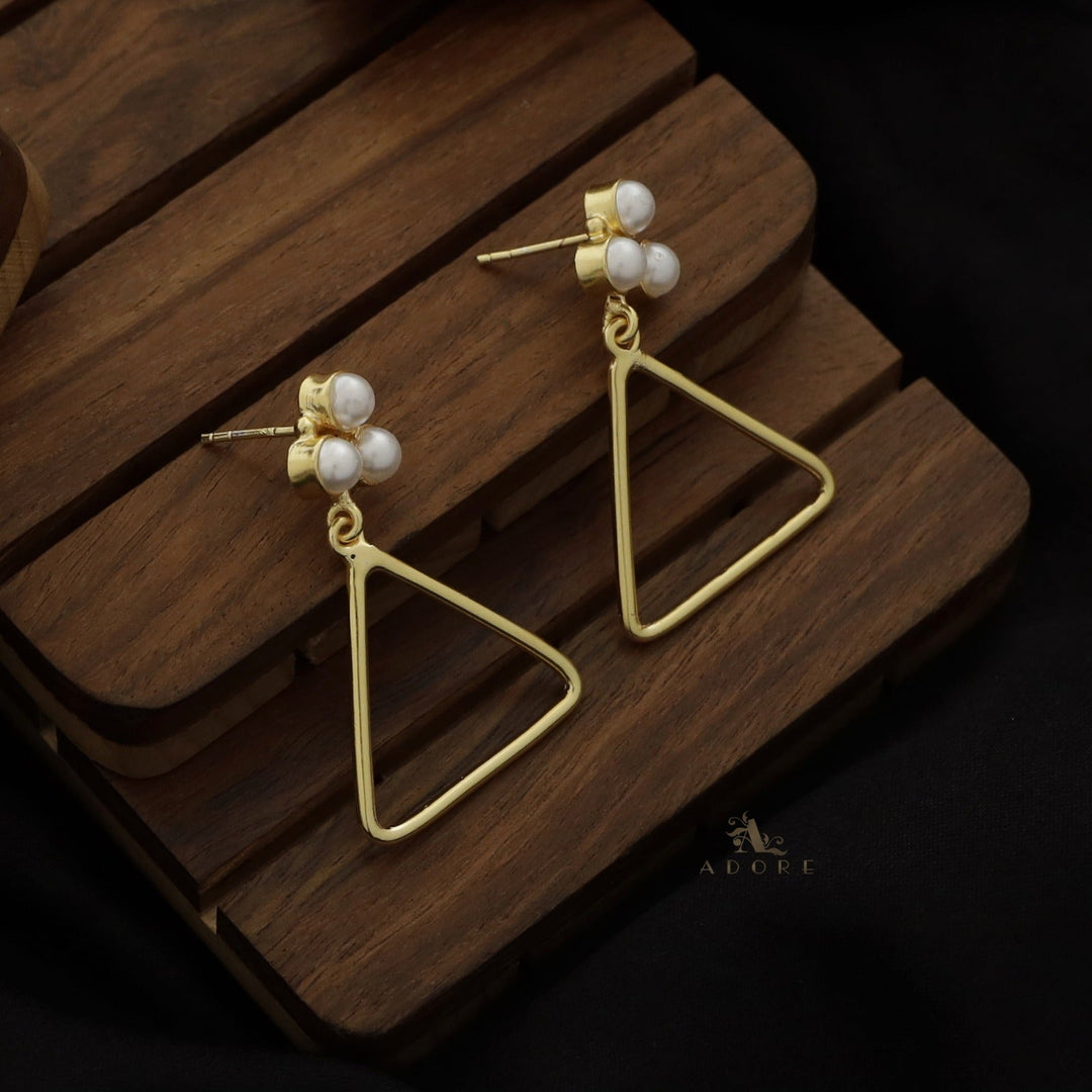 Golden Tri Pearl Triangle Earring