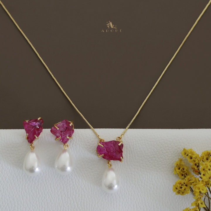 Jaime Dyed Stone Pearl Neckpiece With Earring