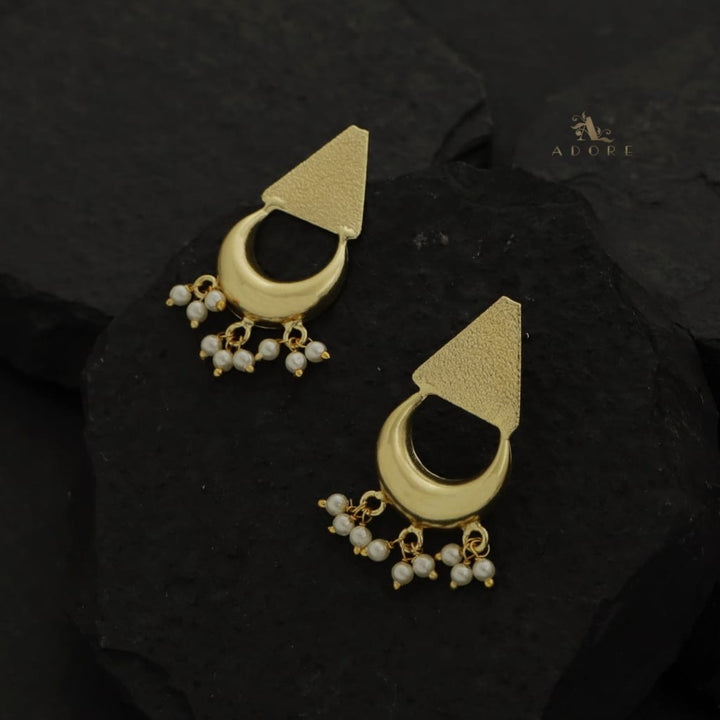Textured Triangle Golden Moon Pearl Earring