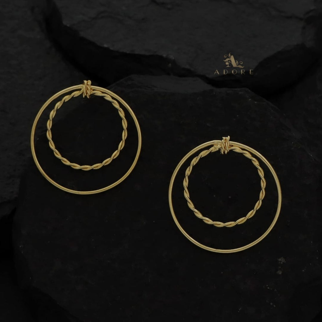 Golden Twisted & Plain Circle Earring