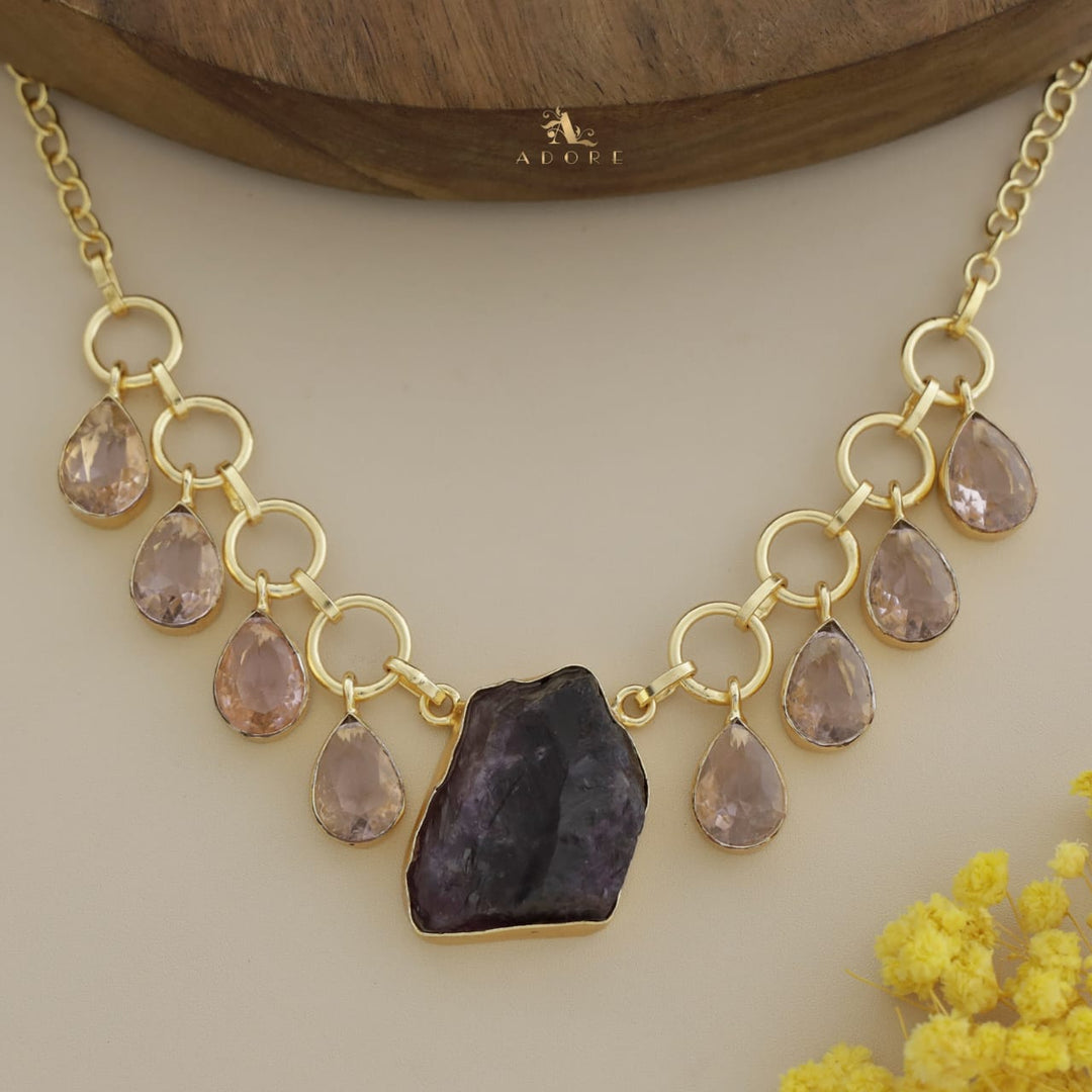 Golden Raw Stone + Round Glossy Drops Neckpiece