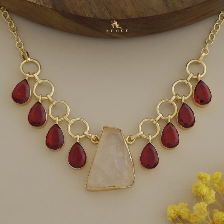 Golden Raw Stone + Round Glossy Drops Neckpiece