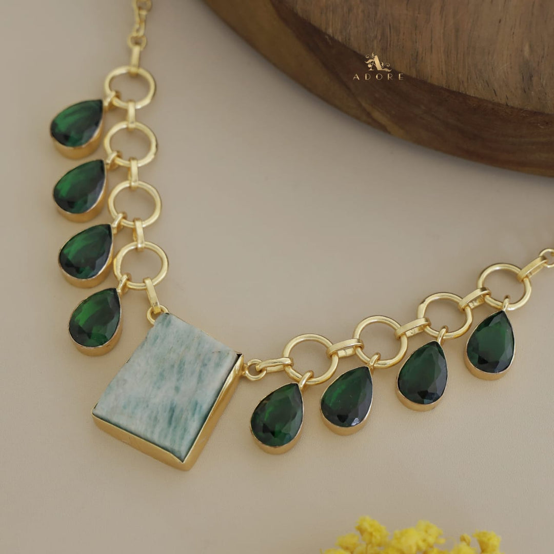 Golden Raw Stone + Round Glossy Drops Neckpiece