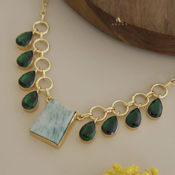 Golden Raw Stone + Round Glossy Drops Neckpiece