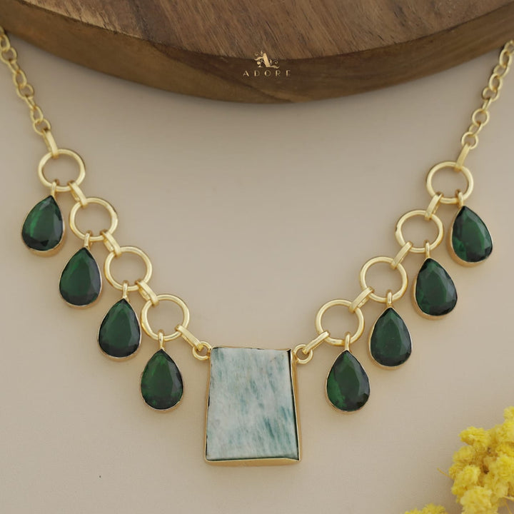 Golden Raw Stone + Round Glossy Drops Neckpiece