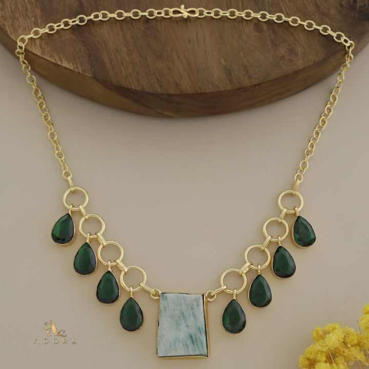 Golden Raw Stone + Round Glossy Drops Neckpiece