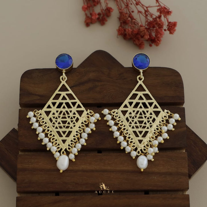 Glossy Diamond Frame Pearl + Baroque Earring