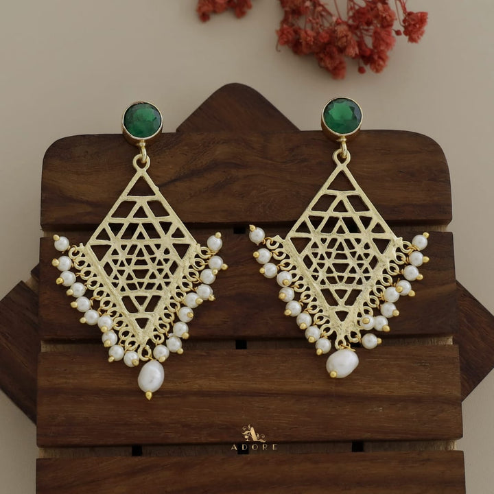 Glossy Diamond Frame Pearl + Baroque Earring