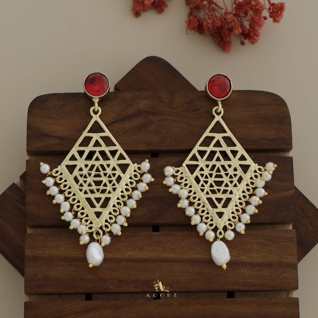 Glossy Diamond Frame Pearl + Baroque Earring