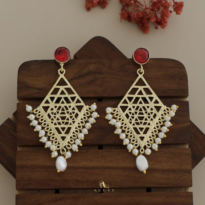 Glossy Diamond Frame Pearl + Baroque Earring