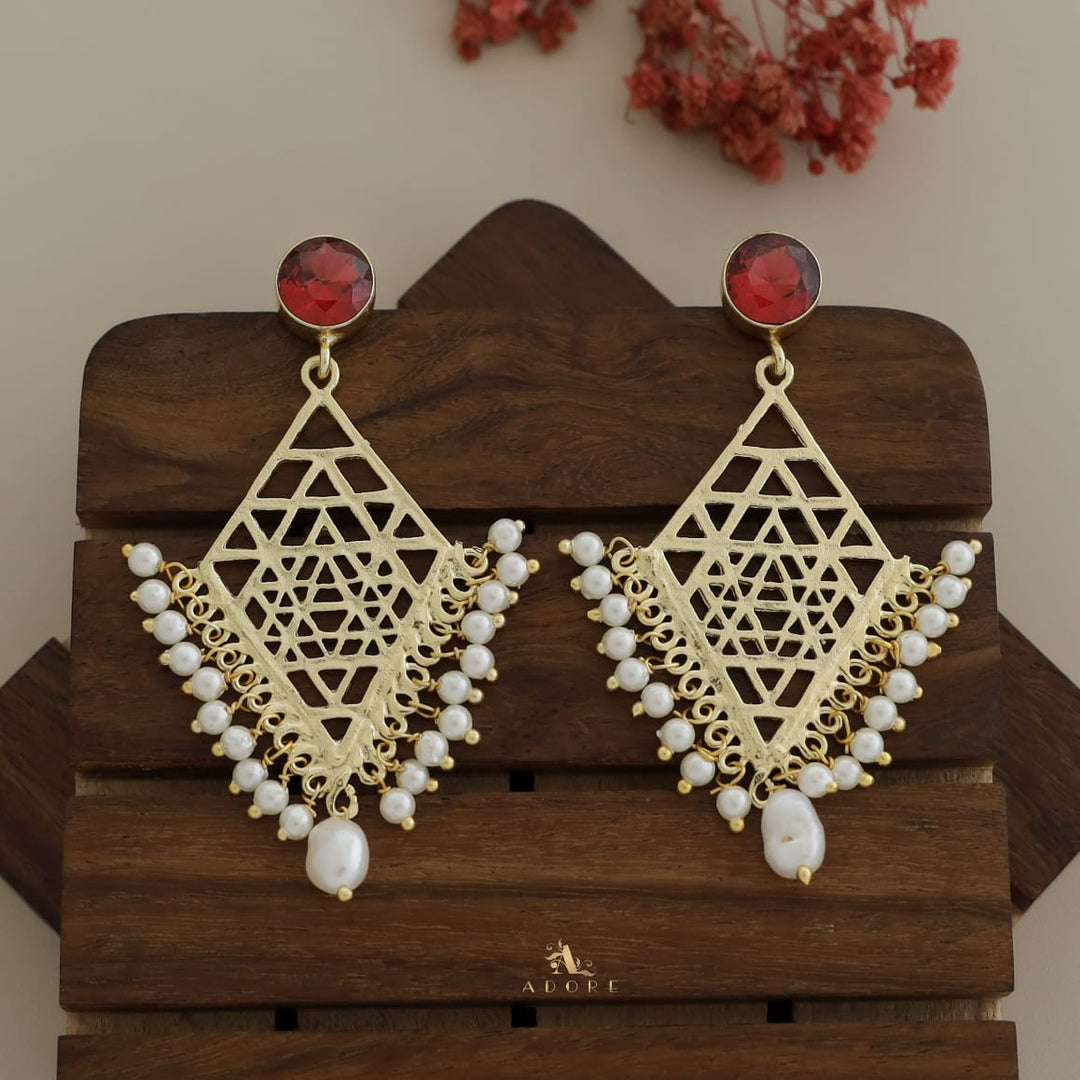 Glossy Diamond Frame Pearl + Baroque Earring