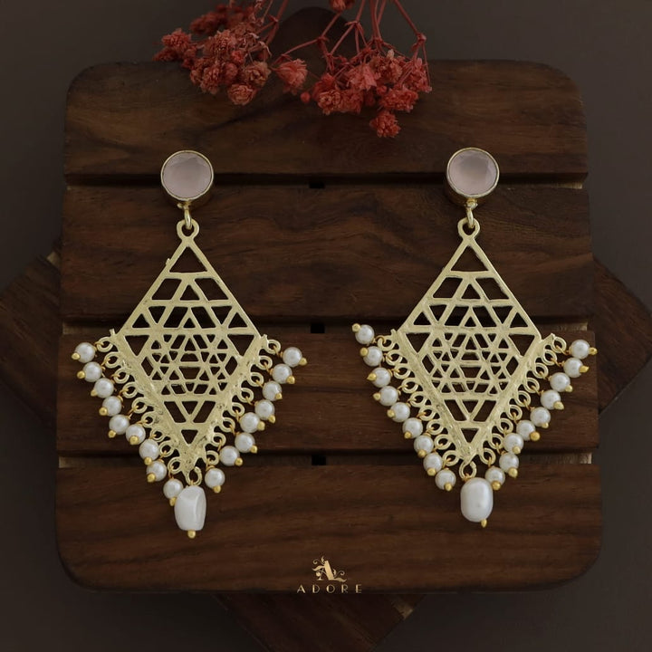 Glossy Diamond Frame Pearl + Baroque Earring