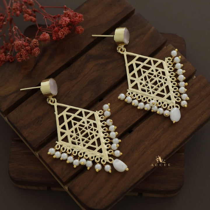 Glossy Diamond Frame Pearl + Baroque Earring