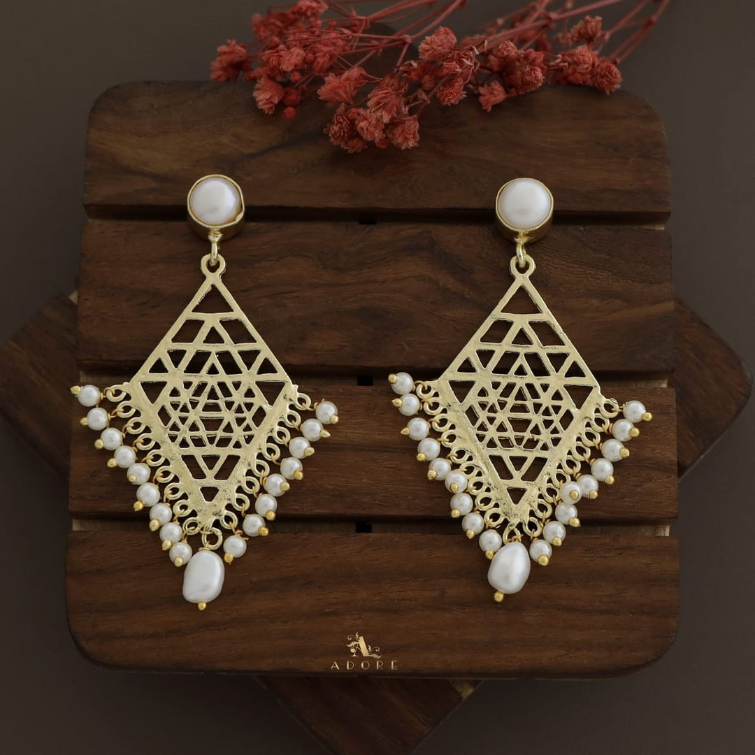 Glossy Diamond Frame Pearl + Baroque Earring