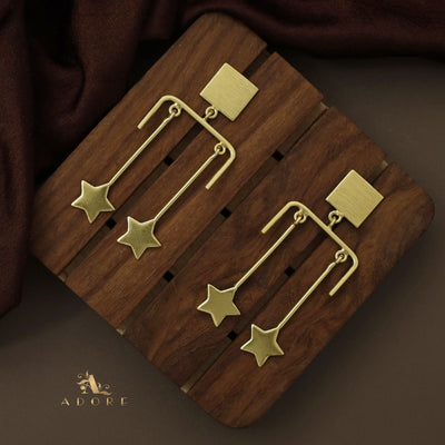 Golden Square Dual Stick Star Earring